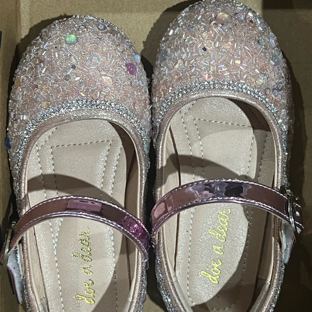 Pink Glitter Dress Shoes with Strap